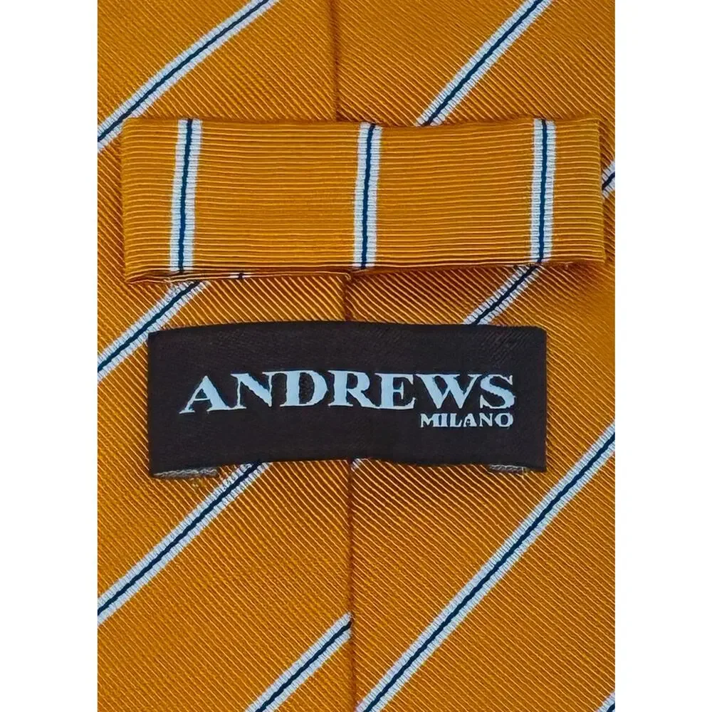 Andrews Milano Orange White Stripe Silk Tie 3x59 Men's Classic Italian Necktie